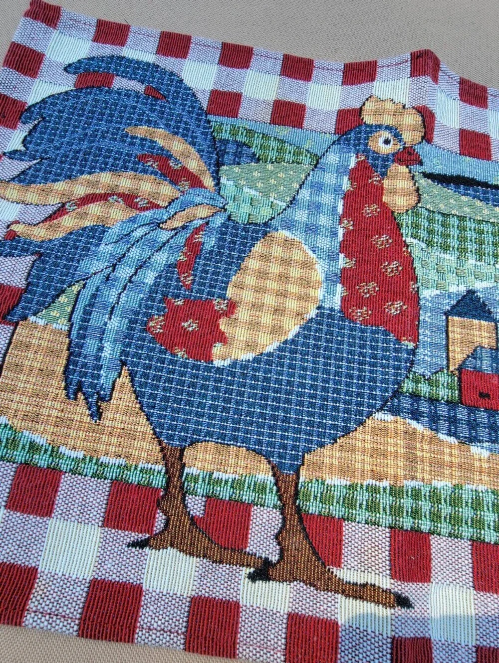 Unique Tapestry Rooster Placemats Woven Country Farm Barn set of 3